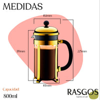 Cafetera de Embolo Prensa Francesa Dorada Disponible en 350ml-600ml-800ml