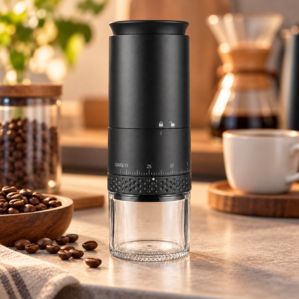 Molino de Café Eléctrico Portable y Recargable con Muelas de Cerámica Ajuste Externo Negro