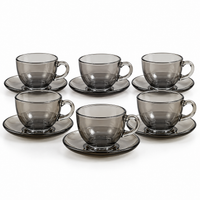 Set Tazas para Café + Plato 12 Piezas Vidrio Ahumado 150ml