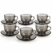 Set Tazas para Café + Plato 12 Piezas Vidrio Ahumado 150ml