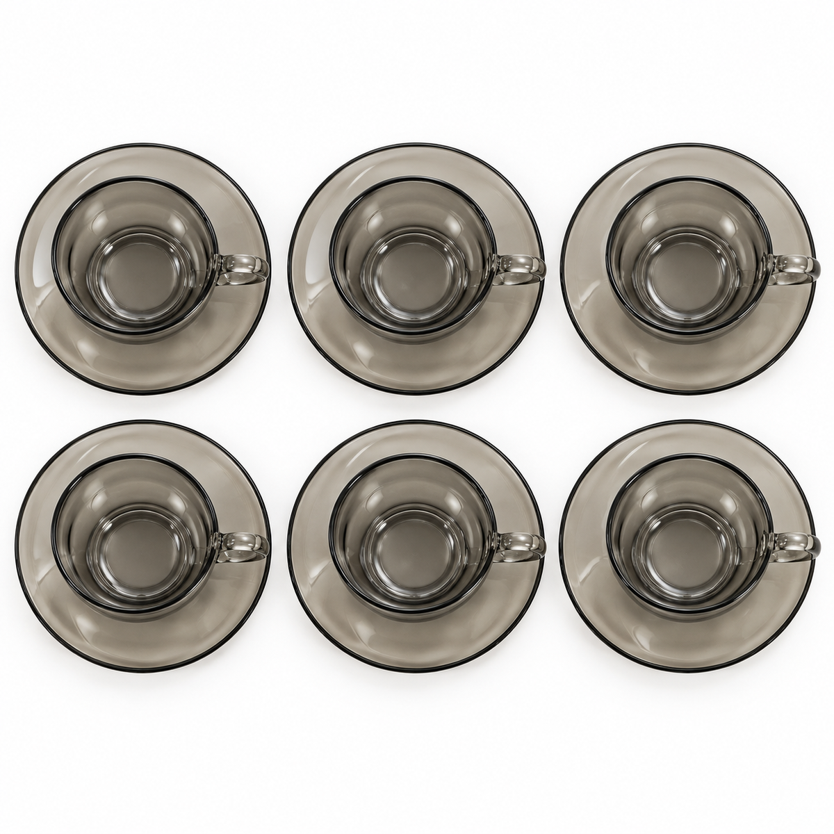 Set Tazas para Café + Plato 12 Piezas Vidrio Ahumado 150ml