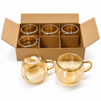 Set 6 Piezas Pocillos Doble Pared Vidrio Ocre 80ml