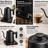 Tetera Eléctrica Cuello de Cisne con Control de Temperatura 1Litro Negra