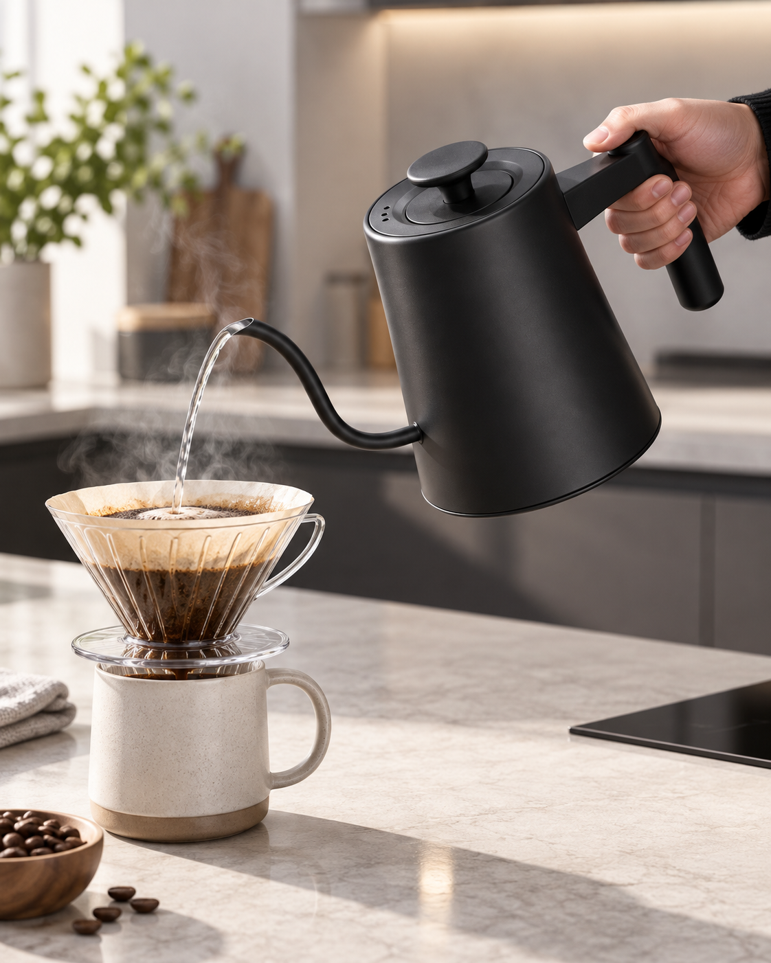 Tetera Eléctrica Cuello de Cisne con Control de Temperatura 1Litro Negra