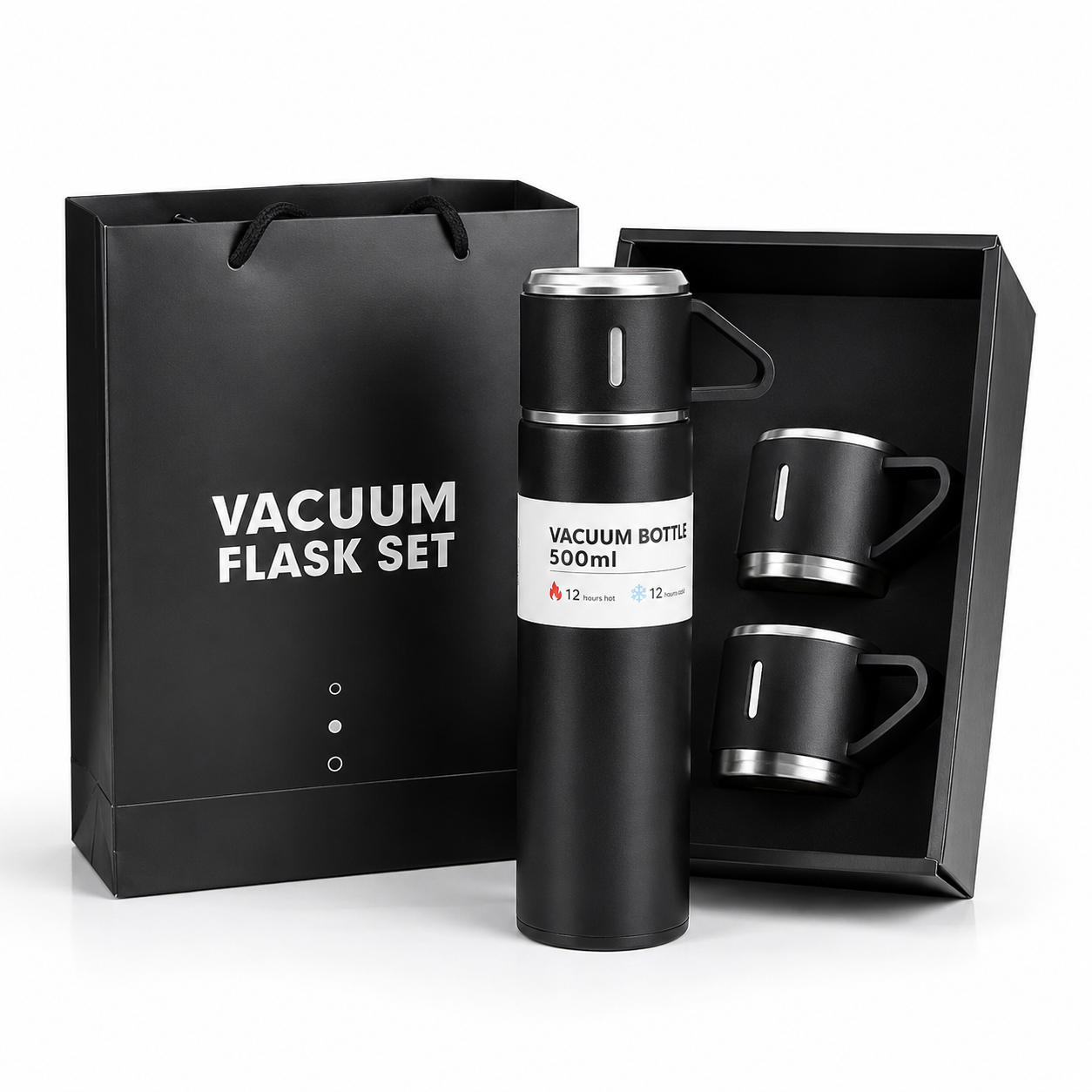 Termo Termico Hermetico 500ml con 2 Tazas para Cafe y Bebidas