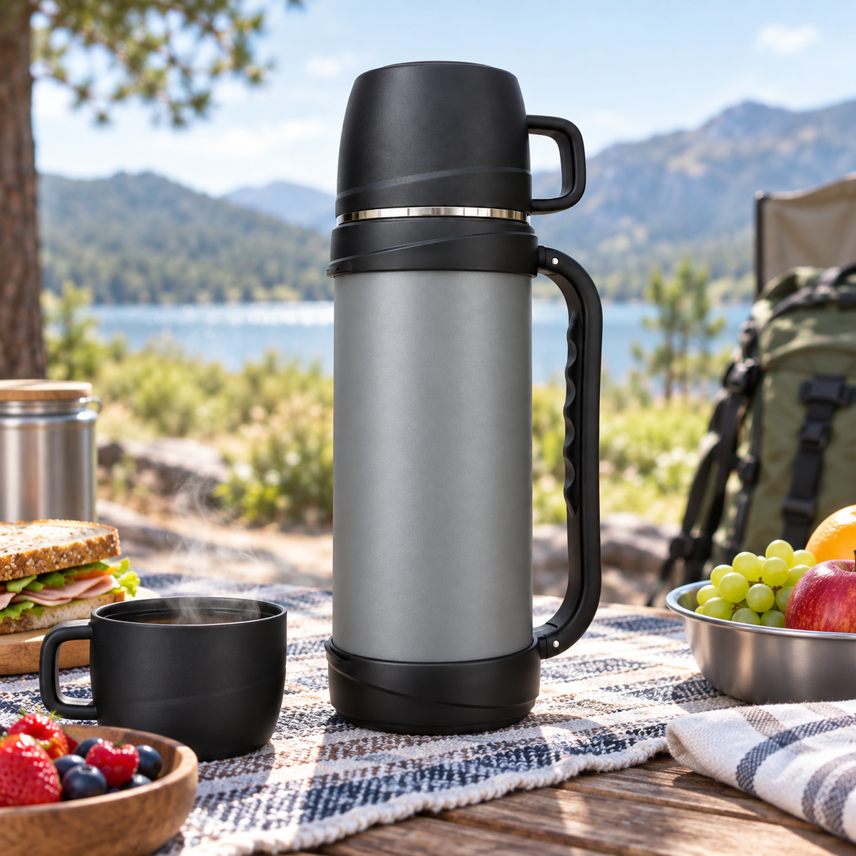 Termo Camping Acero Inoxidable Tapa Pocillo Gris 1.2 Litros