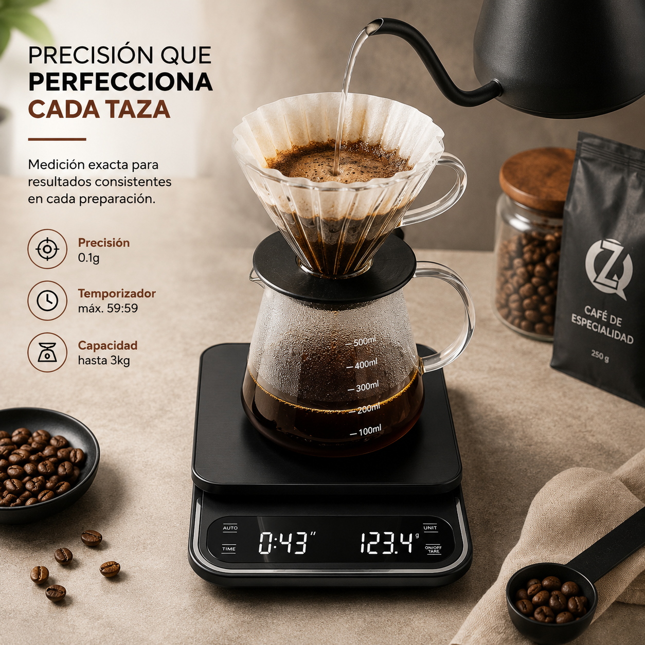 Gramera Profesional con Temporizador 0.1g hasta 3 Kg