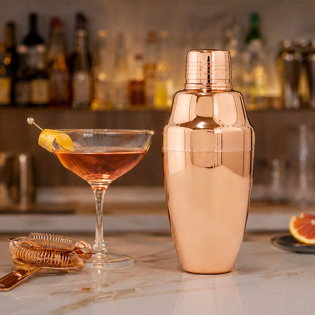 Coctelera Shaker Acero Inoxidable 750 ml Oro Rosa para Cocteles