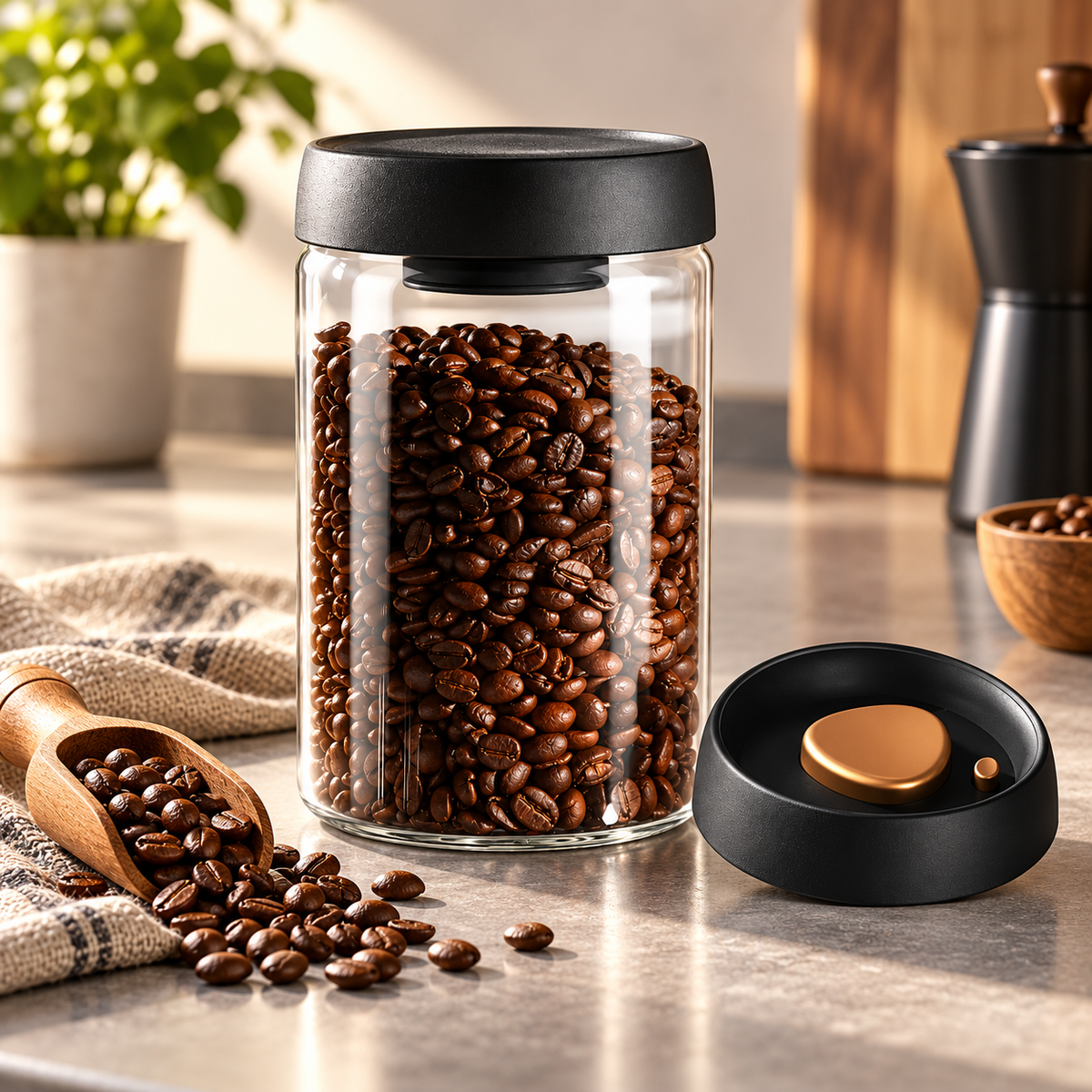 Recipiente Hermetico al Vacío para Cafe en Vidrio 900 ml