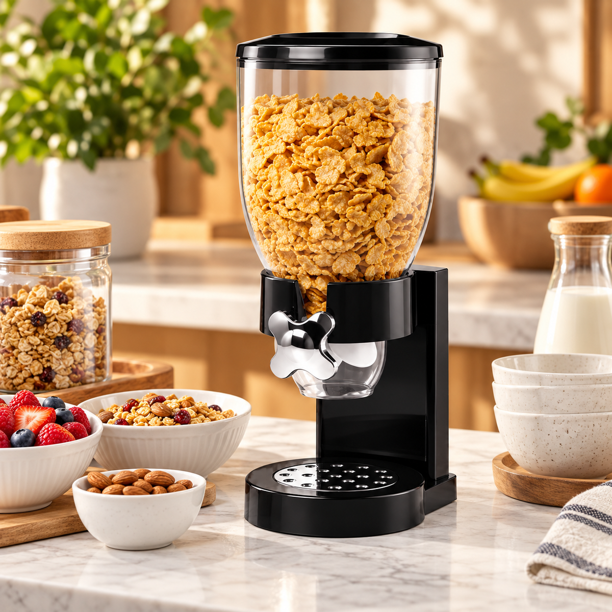 Dispensador de Cereales Individual Negro con Dosificador