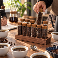 Set Dosificador de Cafe con 12 Tubos de Vidrio y Base de Madera