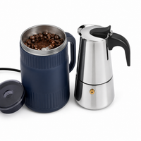 Kit Cafetera Moka Italiana de Acero Inoxidable + Molino Electrico 125g
