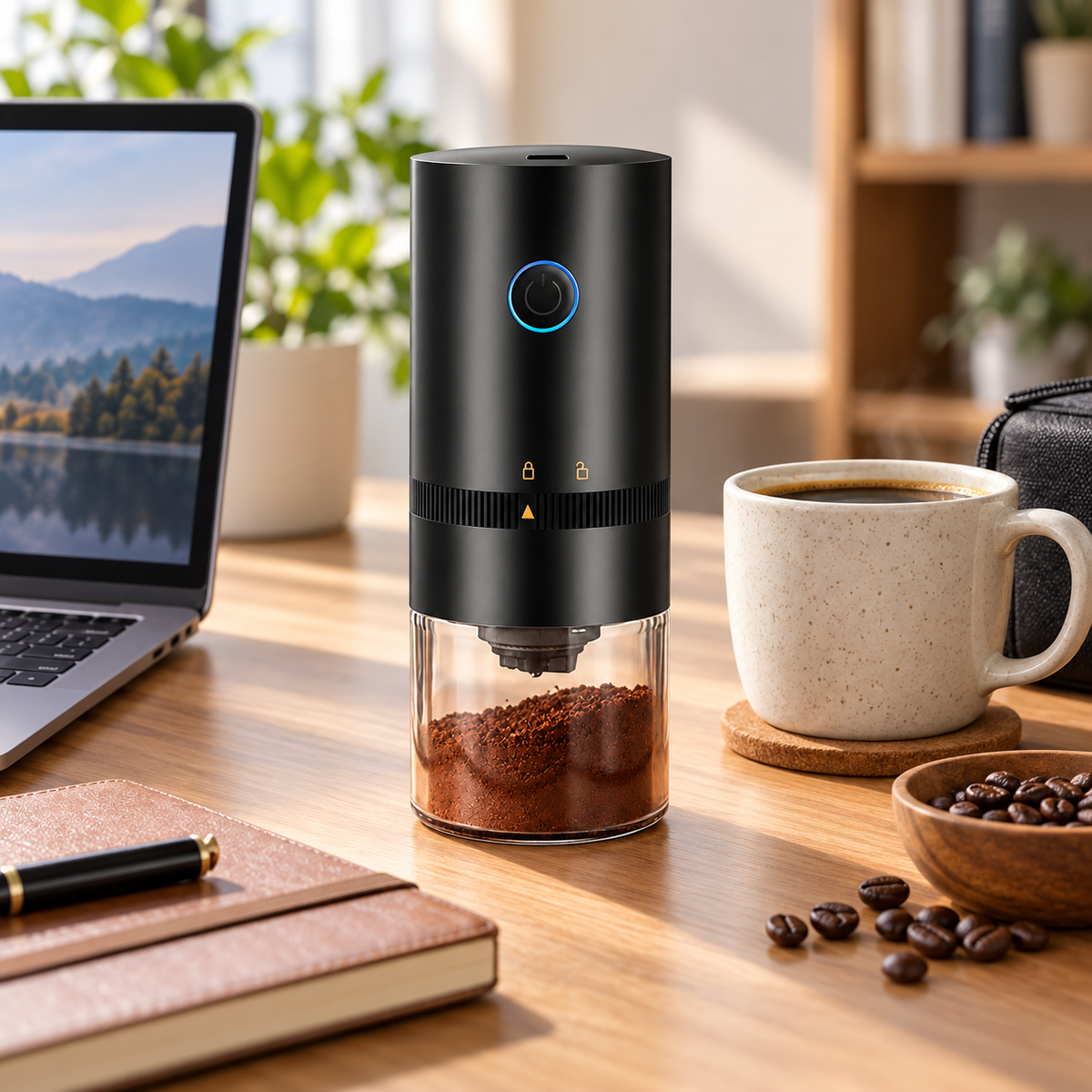 Molino Electrico Conico Portatil con Puerto USB Negro