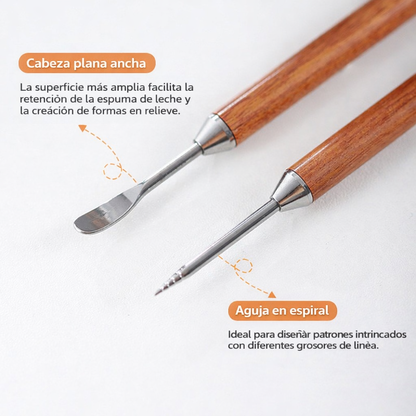 Lapiz de Arte Latte Doble Punta con Mango de Madera  Estuche Metalico Barista