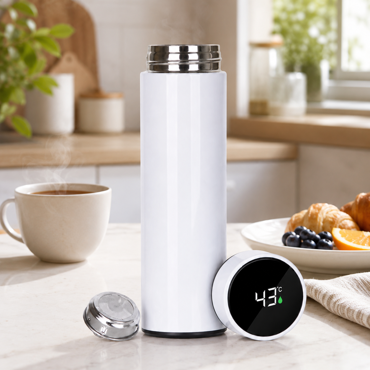 Termo Digital Blanco 500 ML con Indicador de Temperatura