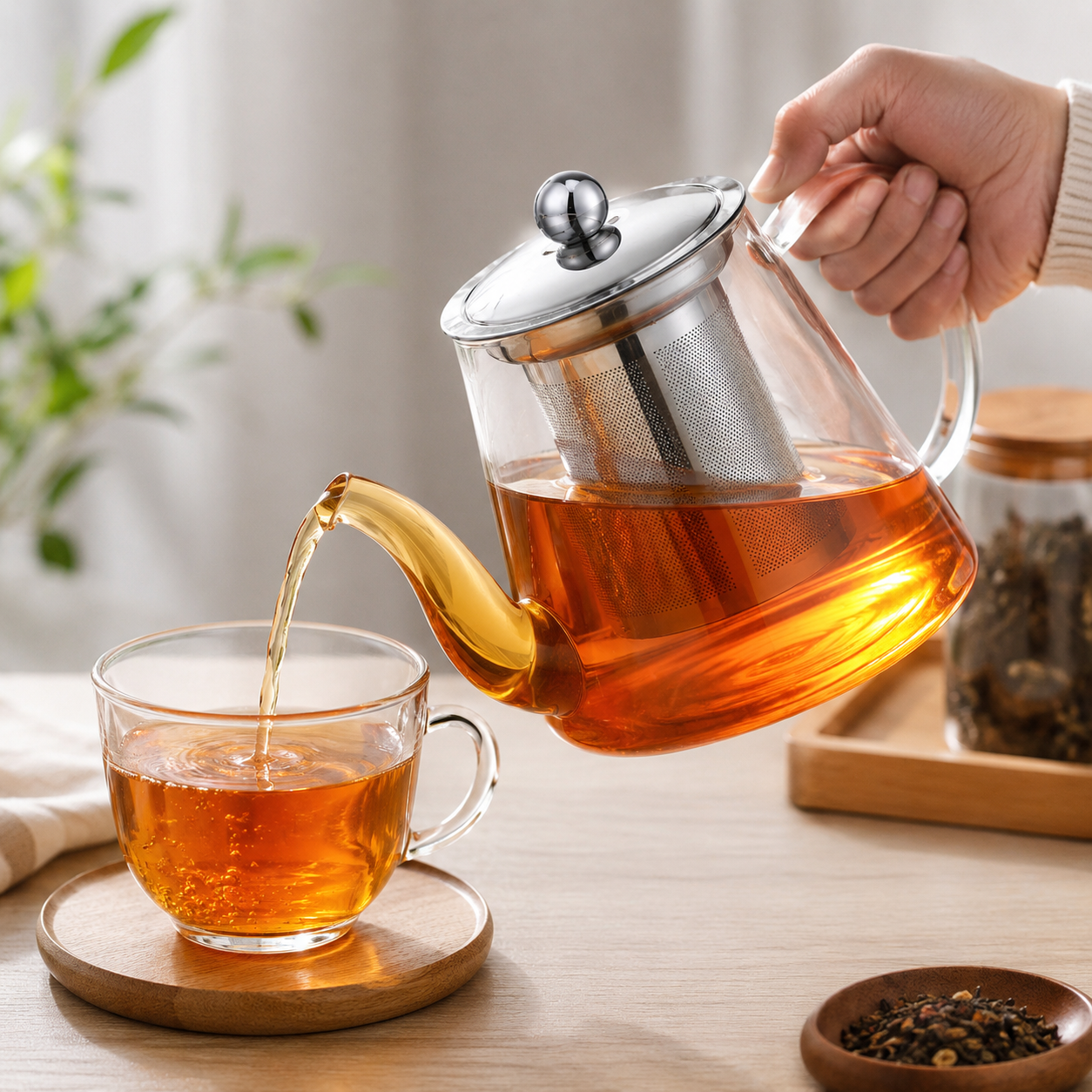 Tetera de Vidrio 1 Litro con Infusor de Acero Inoxidable