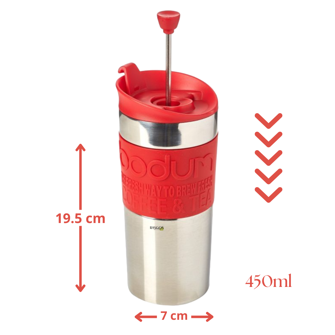 Termo Prensa Bodum Roja de Acero Inoxidable 450ml Práctica y Resistente