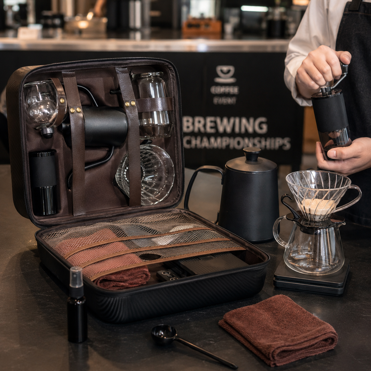 Kit Barista Portatil Para Cafe Filtrado Con Maleta