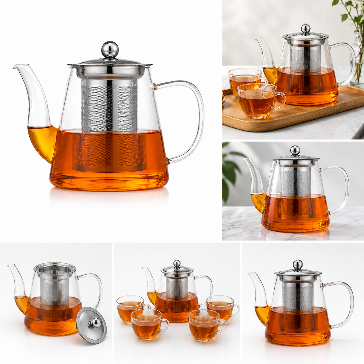 Tetera de Vidrio 1 Litro con Infusor de Acero Inoxidable