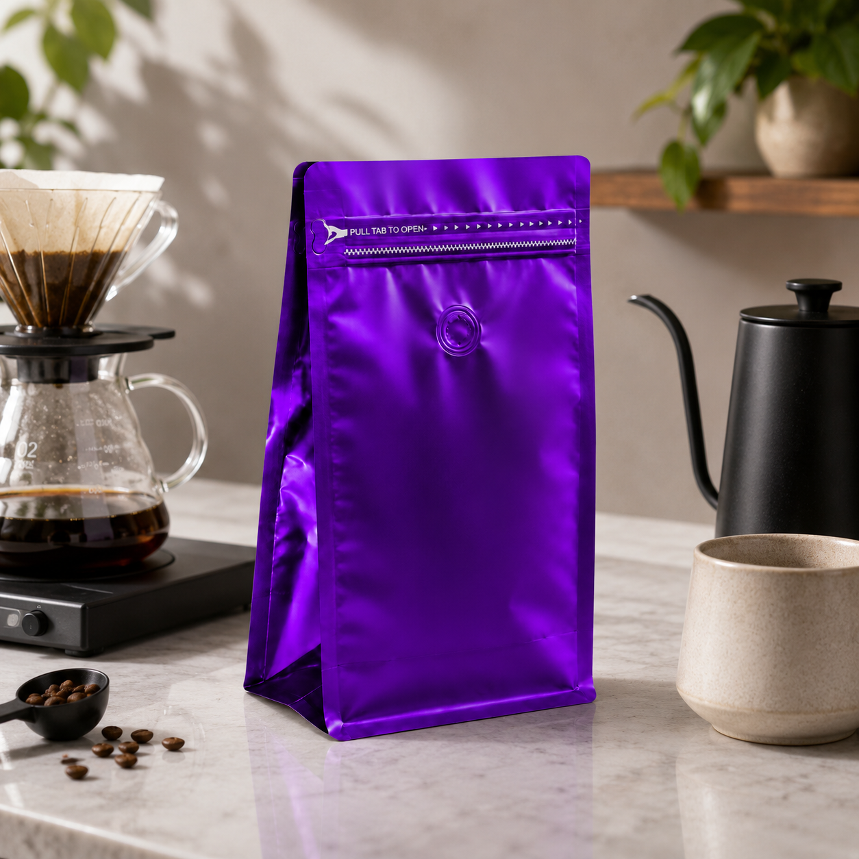 Bolsa Media Libra para Cafe Cuadrada Morada Metalizada x 50 Unidades