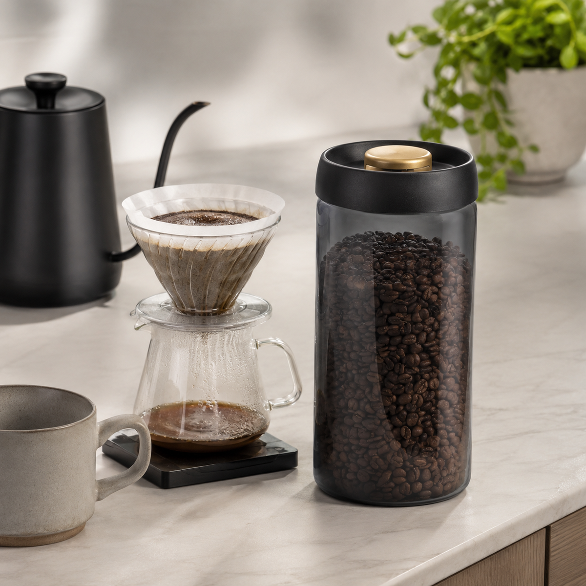 Recipiente Conservador de Cafe en Vidrio 1800 ml Hasta 600 g