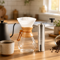 Kit de Cafe Cafetera Metodo Tipo Chemex 400ml con Molino Manual Acero Inoxidable