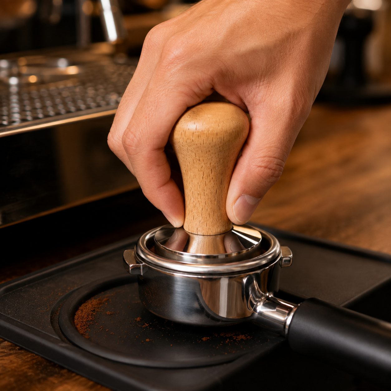 Tamper para Café Madera y Acero 58 mm | Maquina Espresso Barista