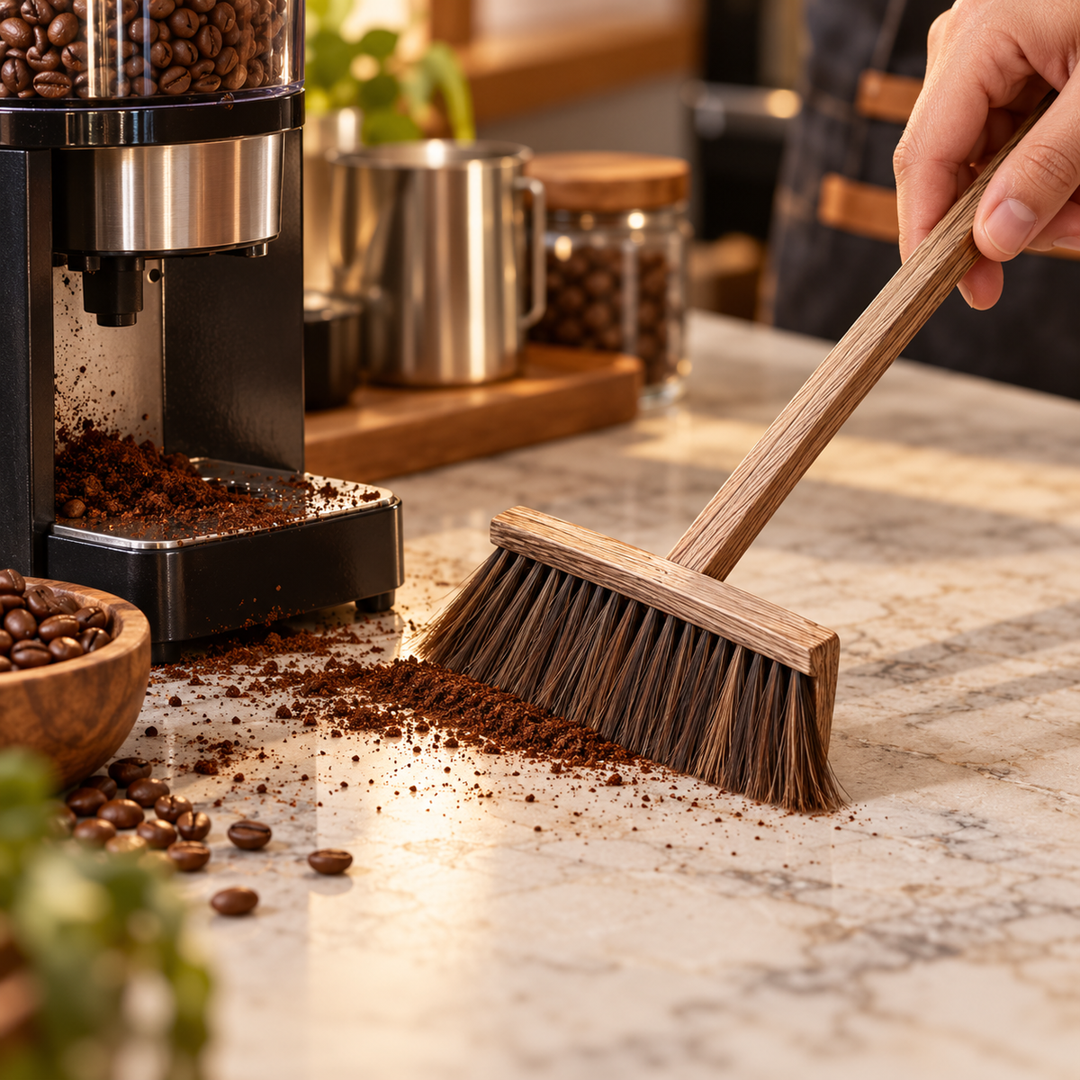 Cepillo Barista de Limpieza con Cerdas Suaves y Mango de Madera