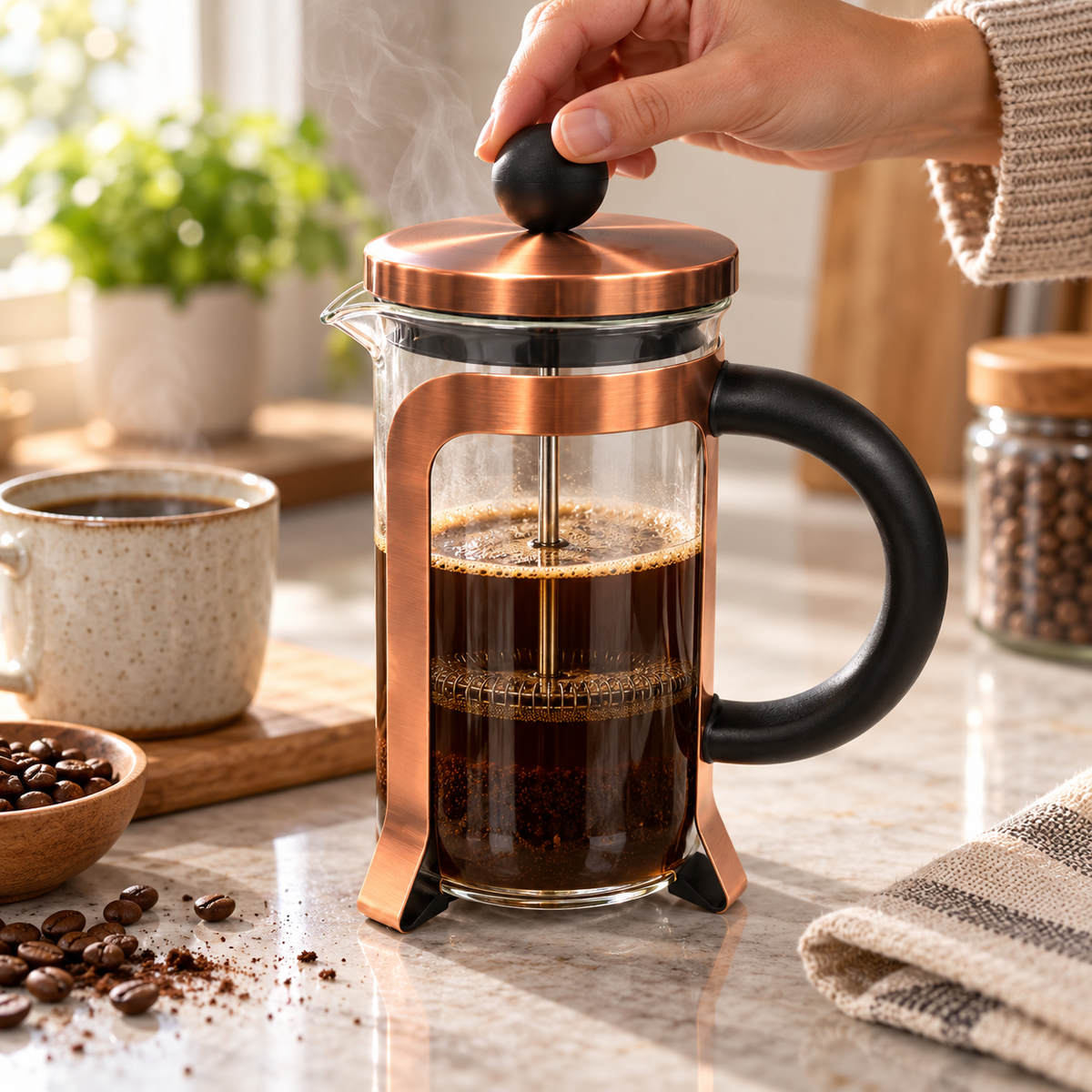 Cafetera Prensa Francesa Acero 1000ML Bronce