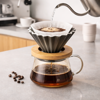 Cafetera Dripper Origami Negro Flower Ceramico 01 con Base de Madera