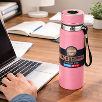 Termo Termico con Termometro en Pantalla Digital Rosado 600ml Acero Inox