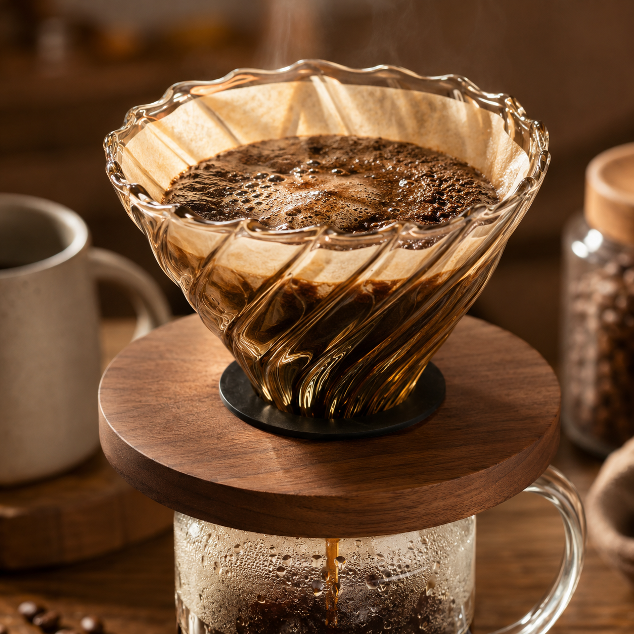 Cafetera Metodo V60 Dripper 02 de Vidrio con Base de Madera