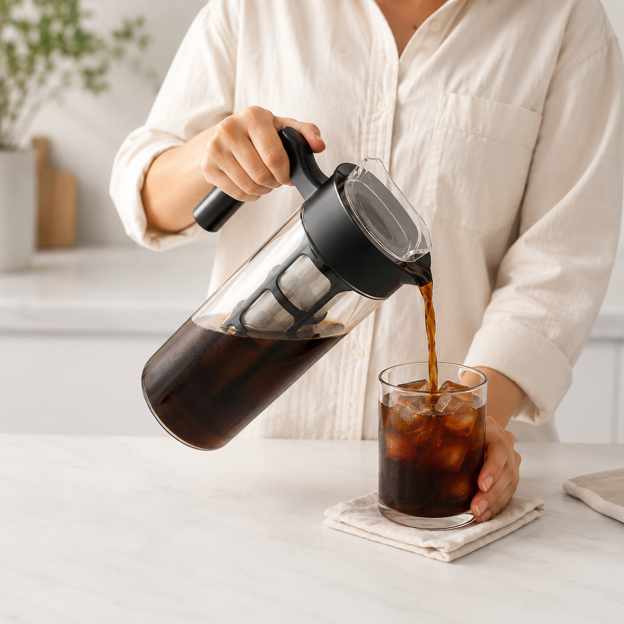 Cafetera Cold Brew 1.3L con Filtro Extraible para Cafe Frio y Te Helado