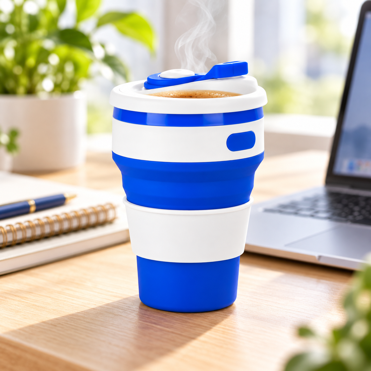 Vaso Plegable de Silicona 350 ml con Tapa Reutilizable y Portatil
