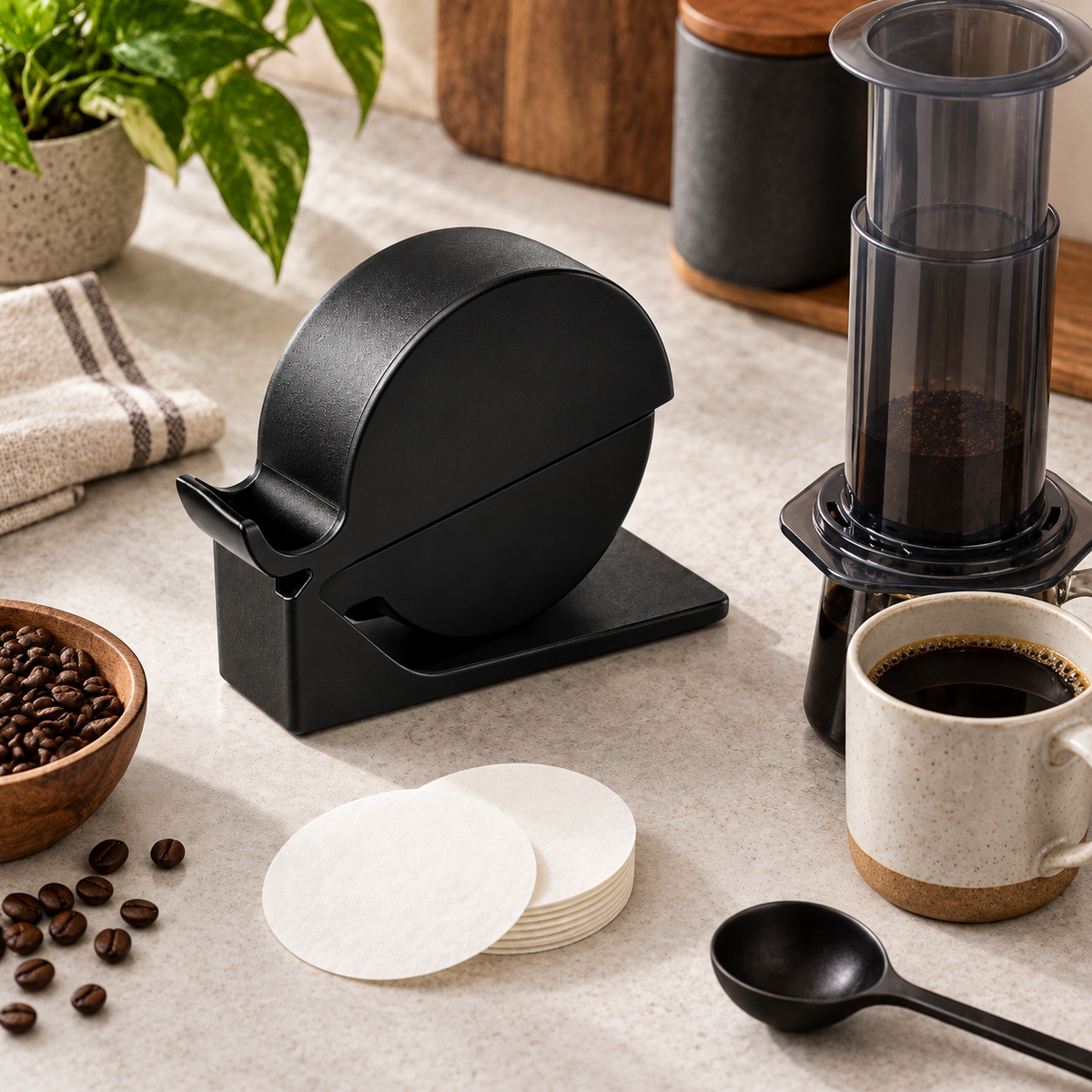 Estuche Dispensador Portafiltros para Filtros AeroPress Negro