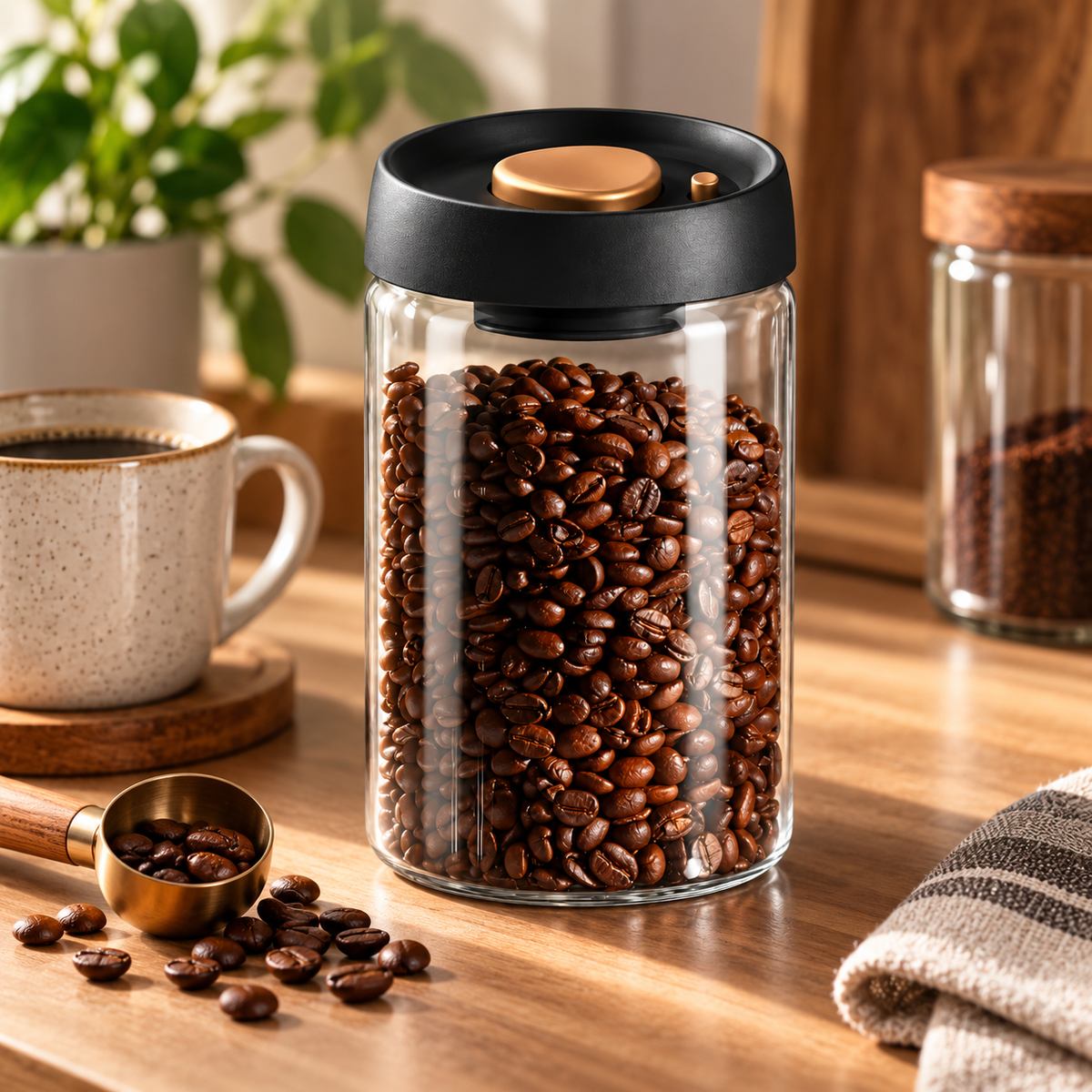 Recipiente Hermetico al Vacío para Cafe en Vidrio 900 ml