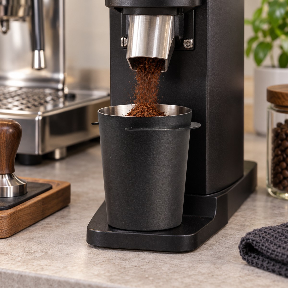 Dosificador de Cafe Espresso 58 mm en Acero Inoxidable Negro