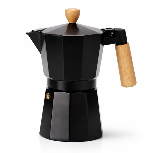 Cafetera Italiana 9 tazas Negra Mango Madera