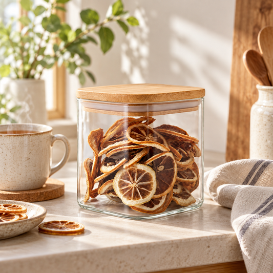 Recipiente para Cafe y Alimentos en Vidrio con Tapa de Bambu 450 ml