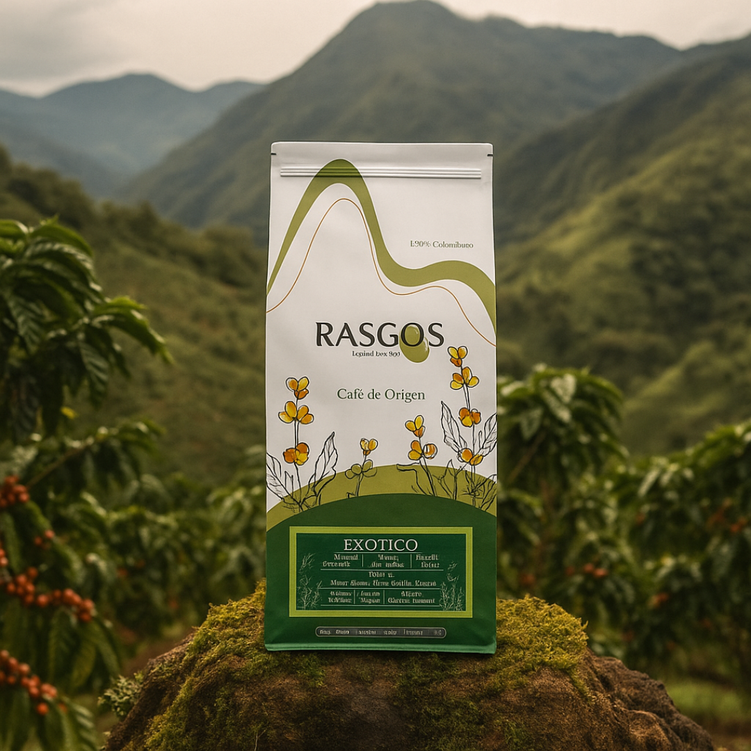 Kit Café Colombiano RASGOS x3 | Café Insignia 250 g + Café Carmesi Bourbon Rosado 250 g + Café Exotico Gesha 250 g