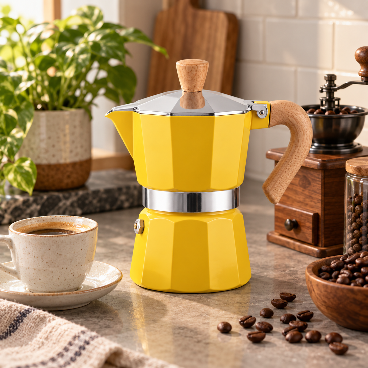 Cafetera Italiana Moka 300 ml 6 Tazas Amarilla
