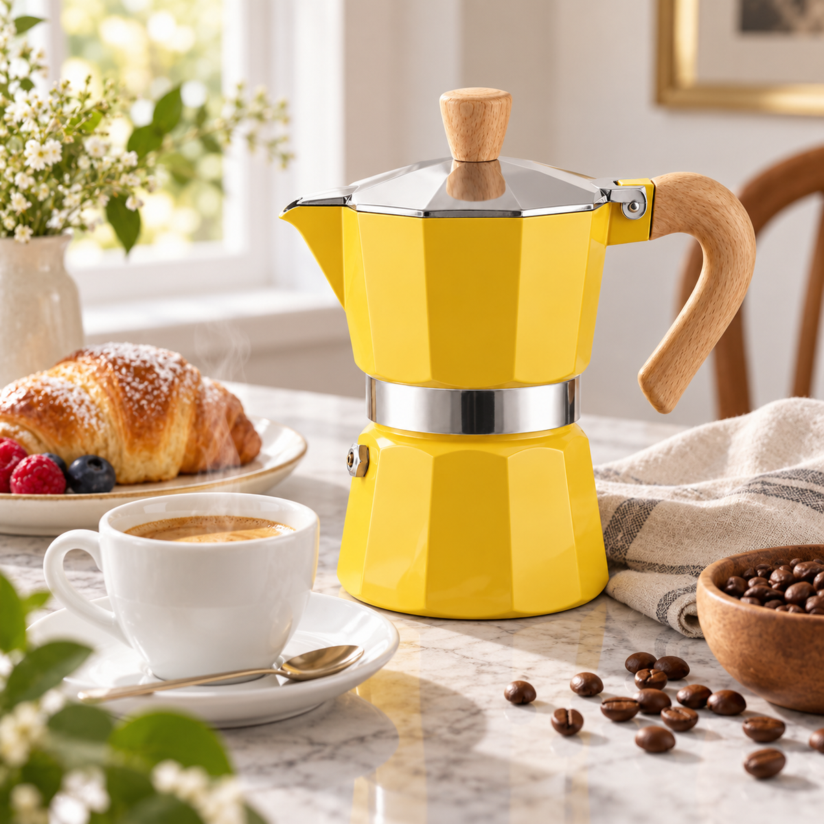 Cafetera Italiana Moka 300 ml 6 Tazas Amarilla