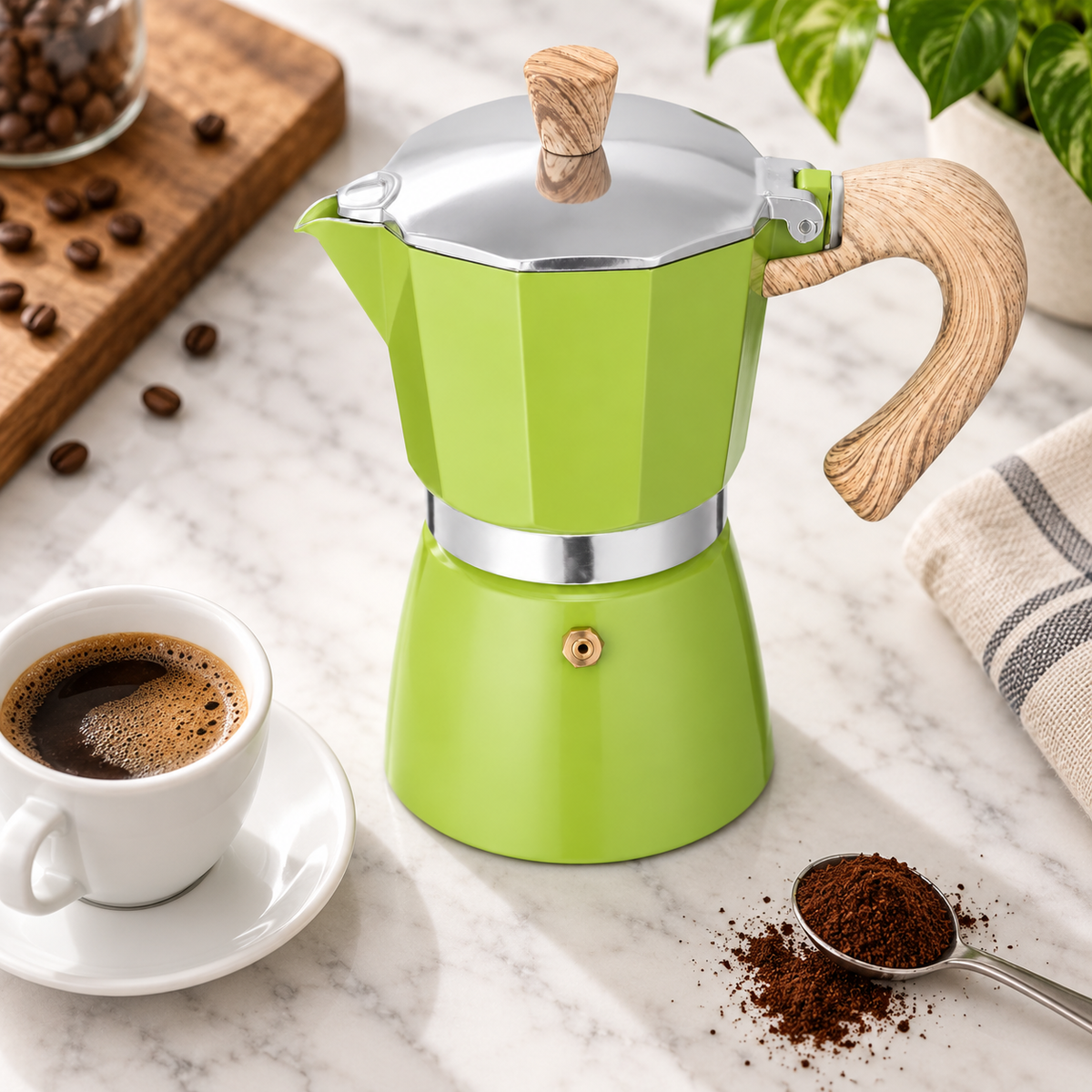 Cafetera Italiana Moka Verde Claro 300 ml  6 Tazas