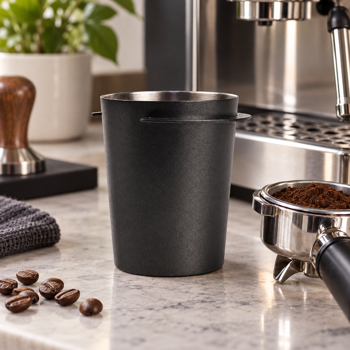 Dosificador de Cafe Espresso 58 mm en Acero Inoxidable Negro