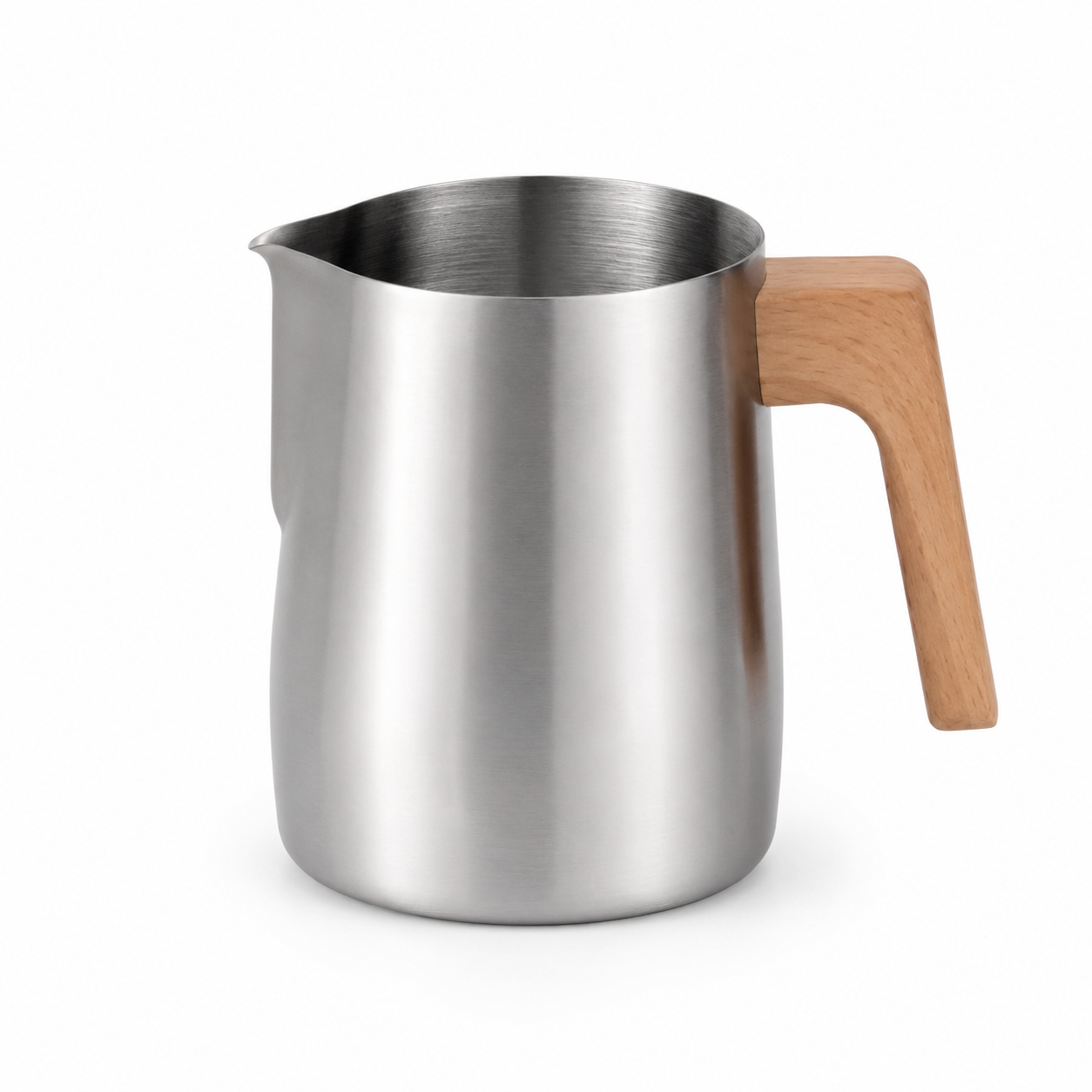 Jarra Espumadora de Leche 350 ml en Acero Inoxidable con Mango Tipo Madera