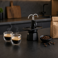 Kit Elegante Cafetera Italiana Moka Mini Express Negra 2 Tazas con Vasos Incluidos