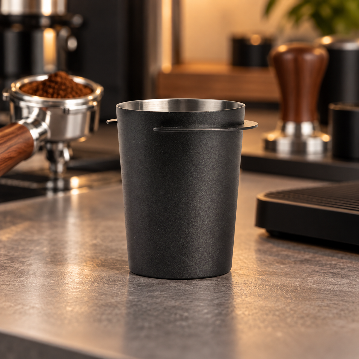 Dosificador de Cafe Espresso 58 mm en Acero Inoxidable Negro