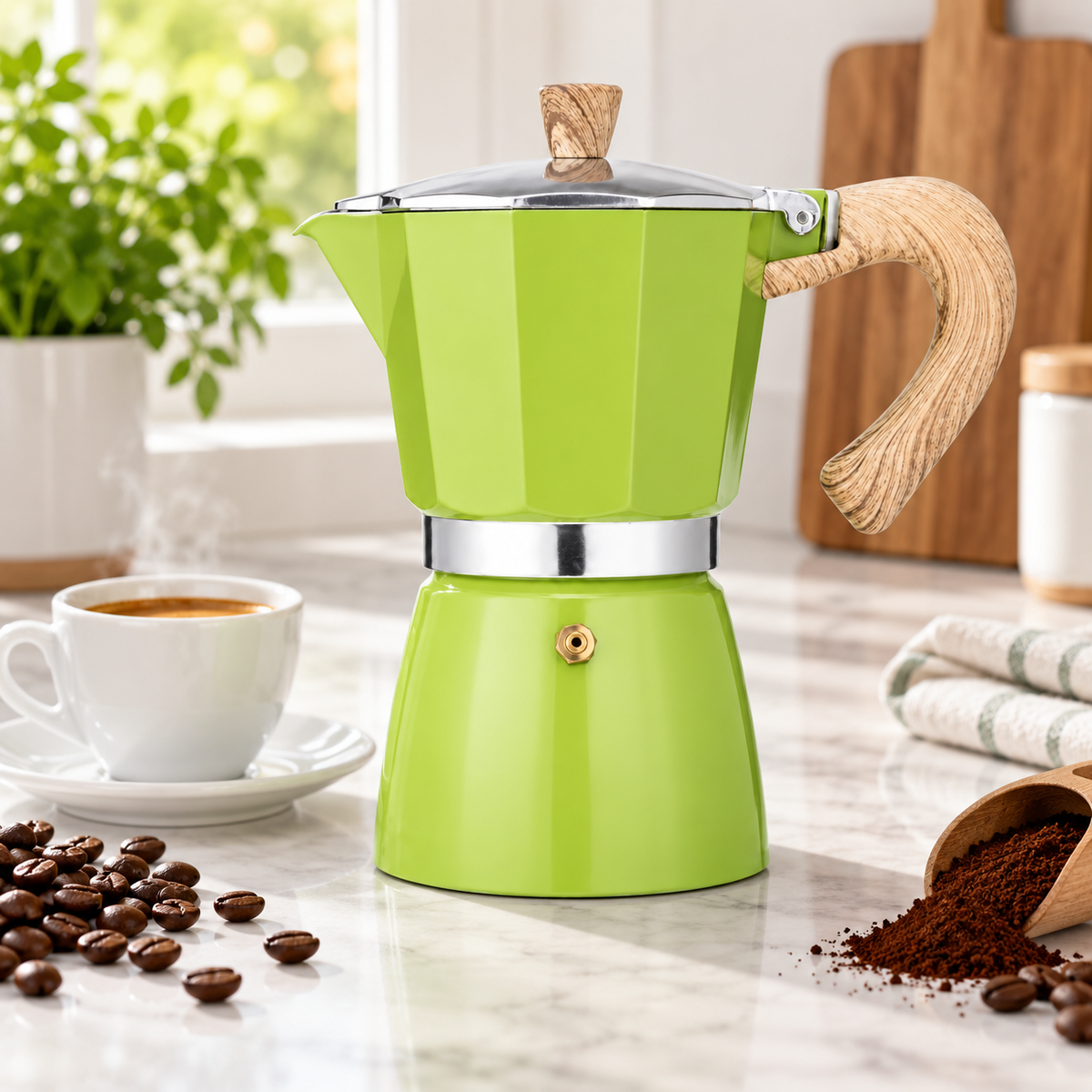 Cafetera Italiana Moka Verde Claro 300 ml  6 Tazas