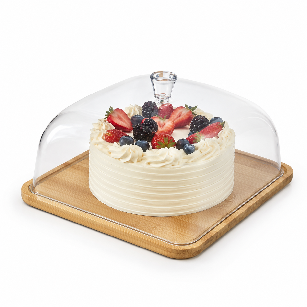 Tortera Cuadrada con Tapa Transparente y Base de Bambu
