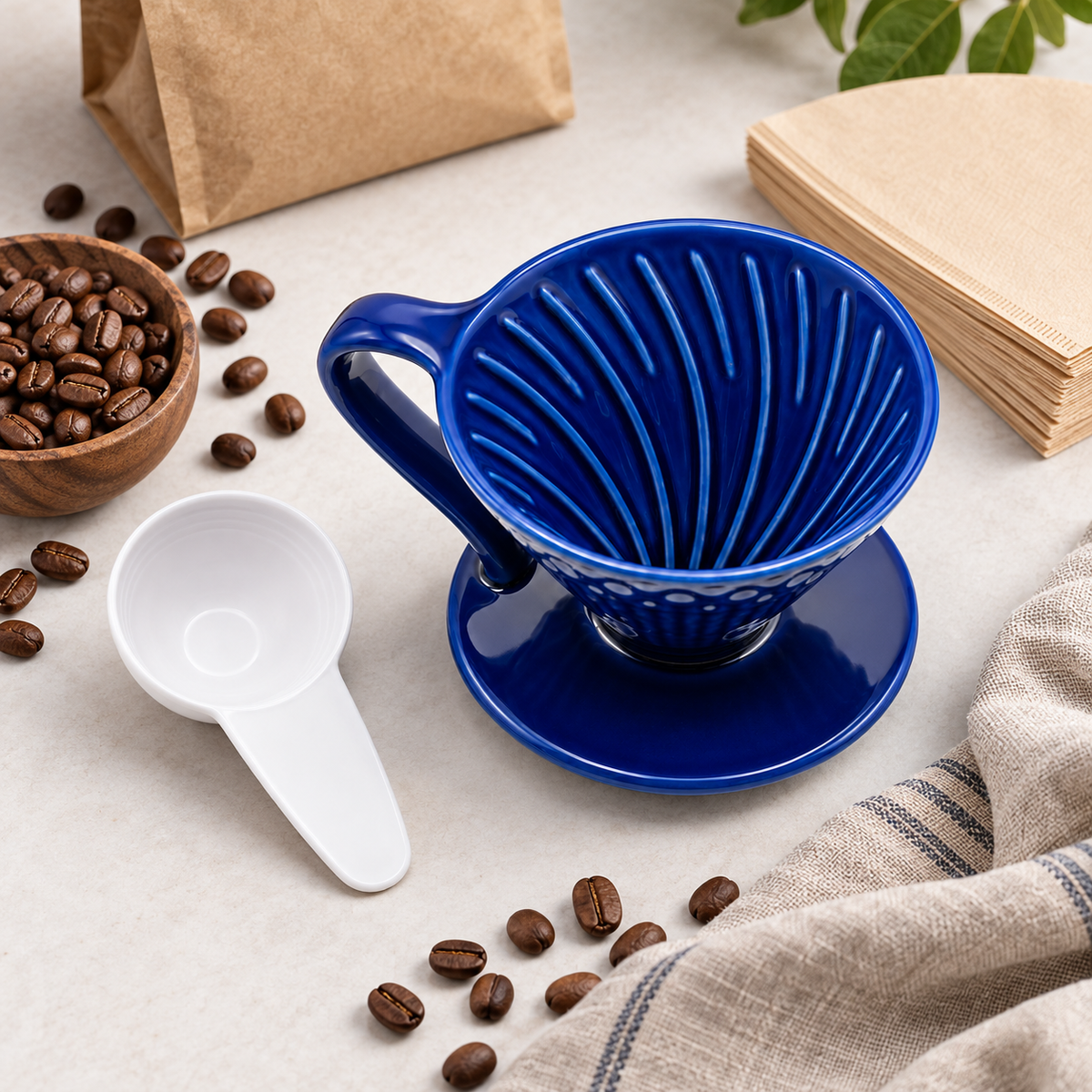 Kit V60 Ceramica Azul 02 con Cuchara Medidora